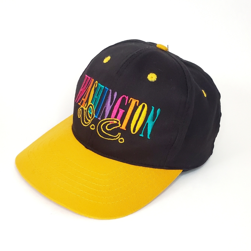 Vintage Embroidered Rainbow Washington D.C. Snapback Hat Cap 90s Y2K Festival